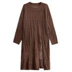 V-neck High Slit Hollow Knit Sweater