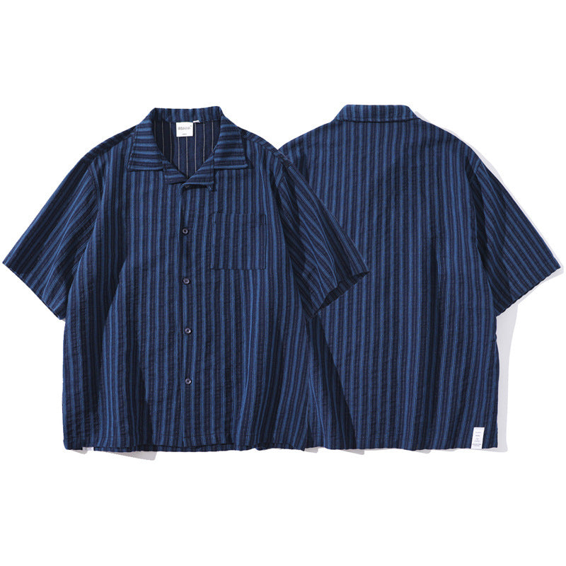 Japanese Retro Striped Loose Casual Work Shirt