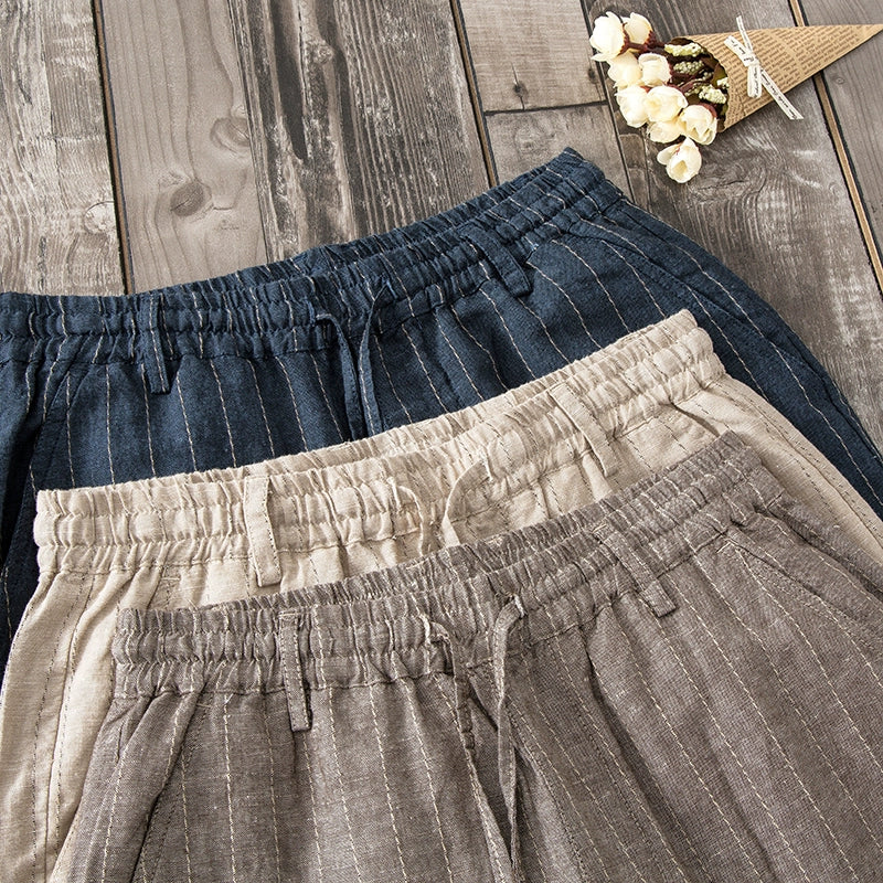 Vertical Striped Retro Thin Linen Loose Harem Pants