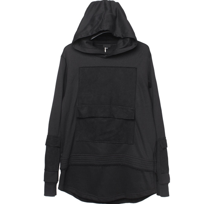 Dark Loose Hooded Pullover Sweatshirt