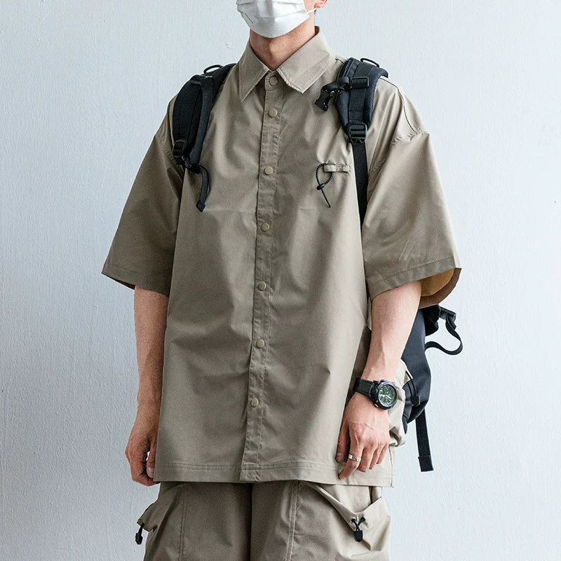 Japanese Functional Large Pocket Shirt Casual Loose Overalls Two-piece Set