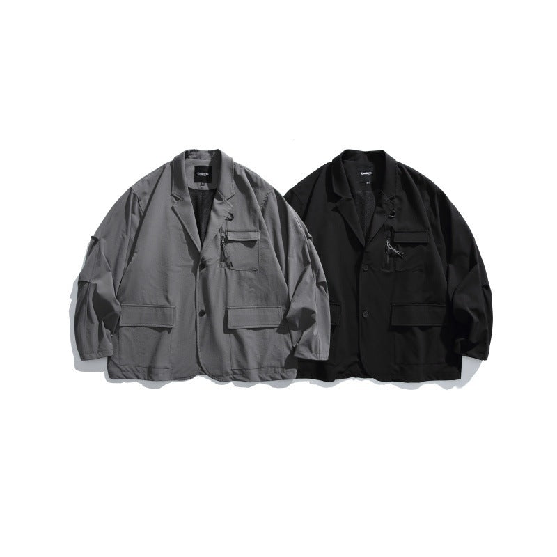 Loose-fitting Curved Lapel Blazer