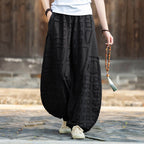 Raw-edge Linen Wide-leg Harem Pants