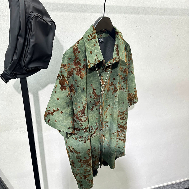 Vintage Print Loose Lapel Shirt