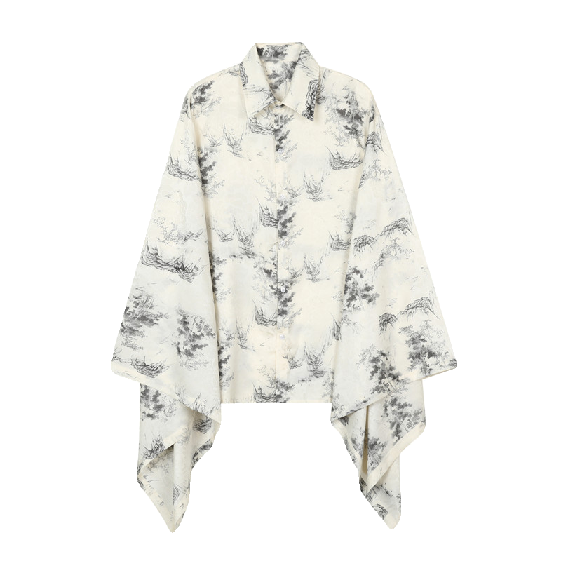 Printed Retro Casual Wide Cuff Shirt