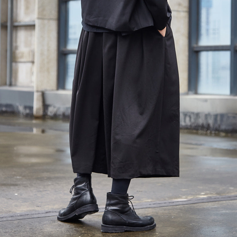 Dark Pleated Culottes Hakama Pants