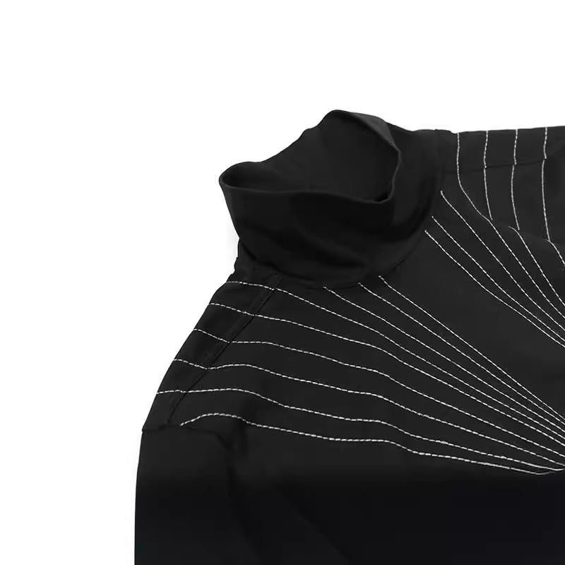 Ray Embroidery Loose Stand Collar Casual T-shirt