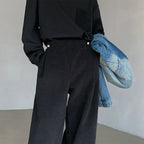 High Waist Wide-leg Corduroy Loose Straight-leg Trousers