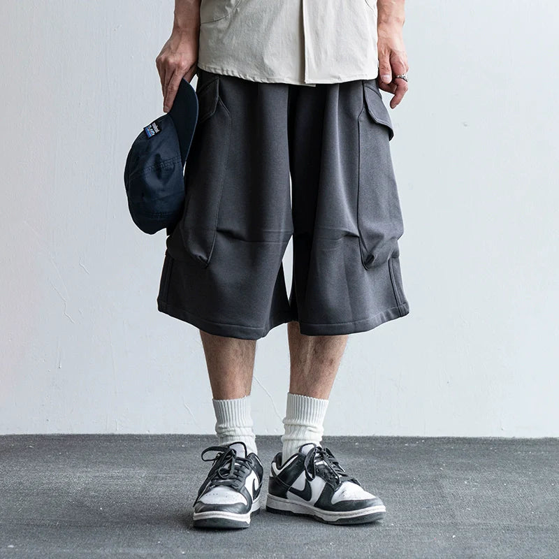 Middle Pleated Multi-pocket Cropped Sweatpants