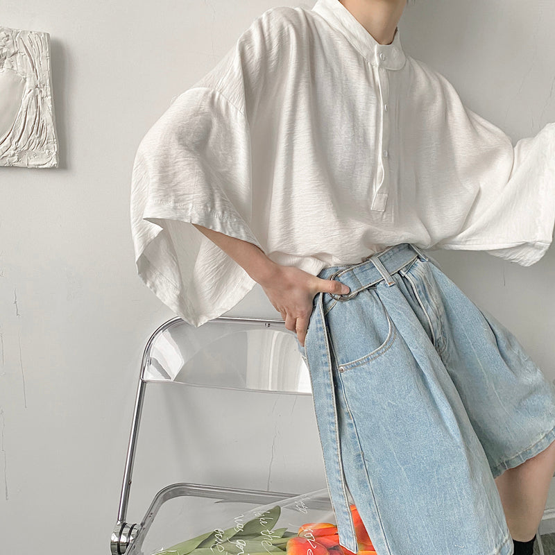 Summer Stand Collar Half Sleeve Shirt