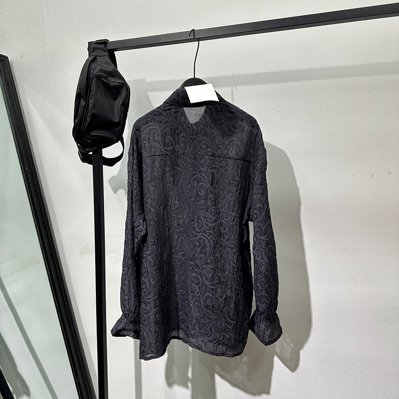 Vintage Pleated Embossed French Loose Hollow Breathable Shirt