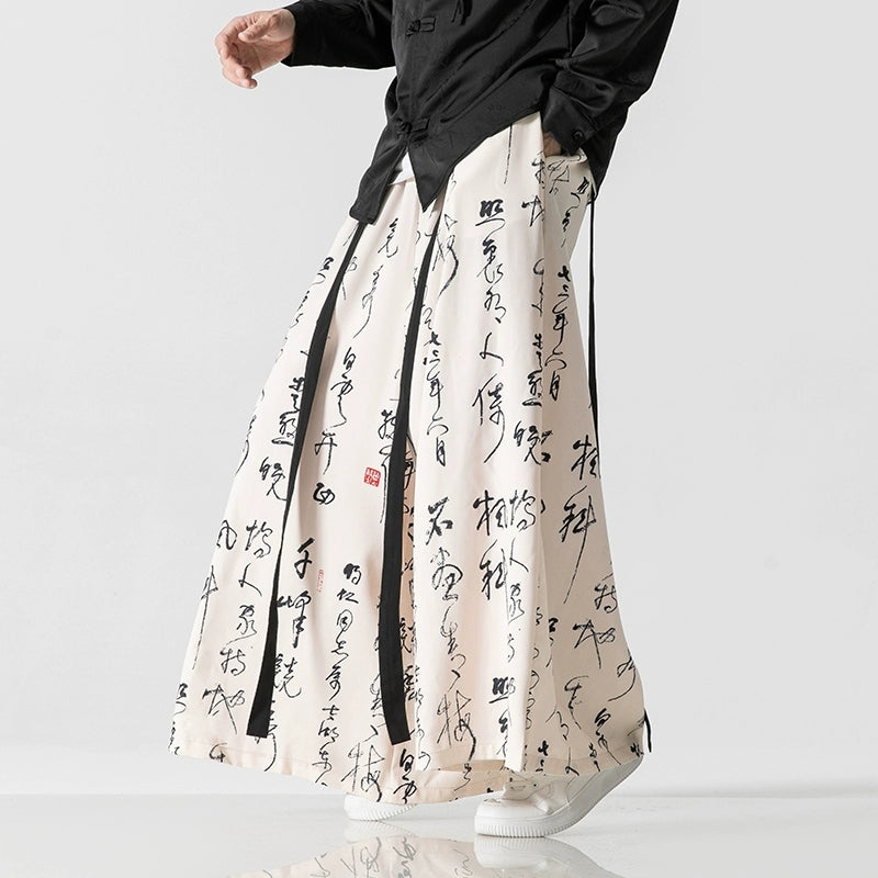 Calligraphy Print Culottes Hakama Pants