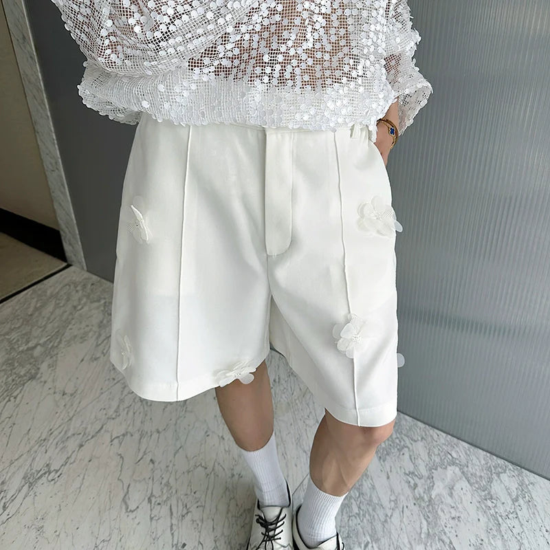 3D Embellished Casual Wide-leg Shorts