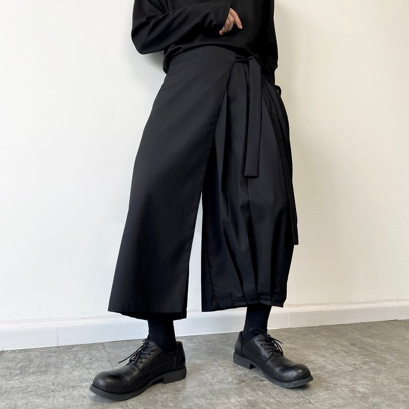 Pleated Wide-leg Straight Cropped Trousers