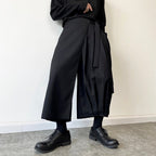 Pleated Wide-leg Straight Cropped Trousers