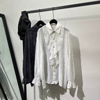 Vintage Pleated Embossed French Loose Hollow Breathable Shirt