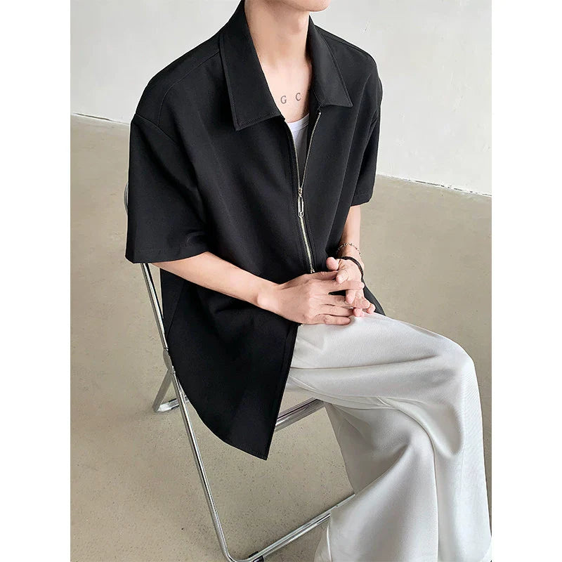 Casual Short-sleeved Shirt with Double Zipper