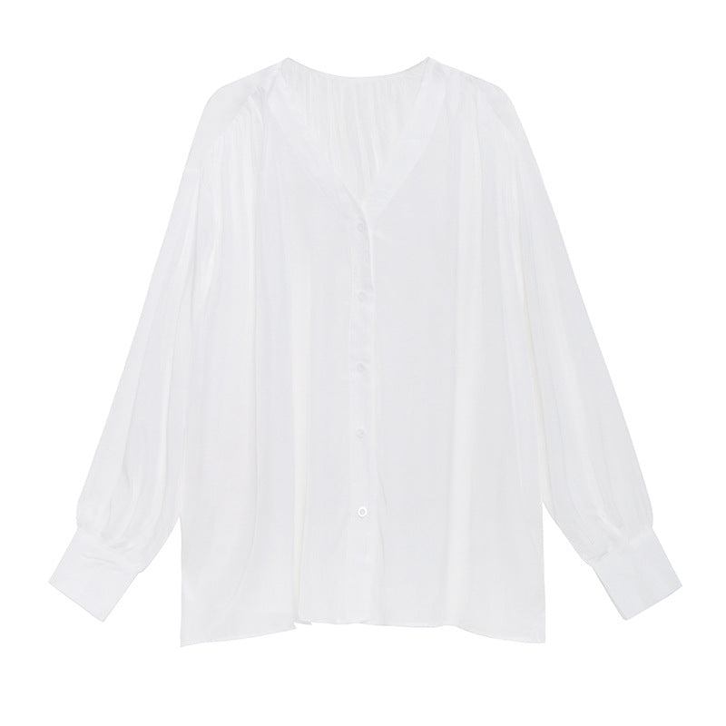 V Neck Long Sleeved Loose Shirt