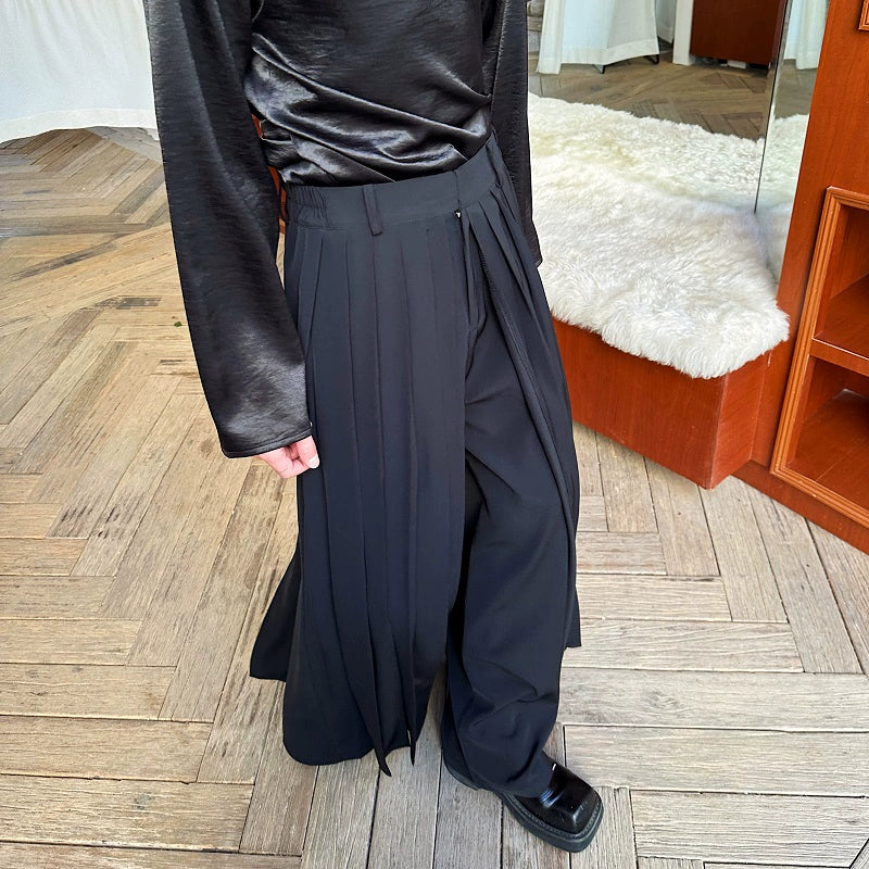 Straight Loose Double Layer Pleated Culottes