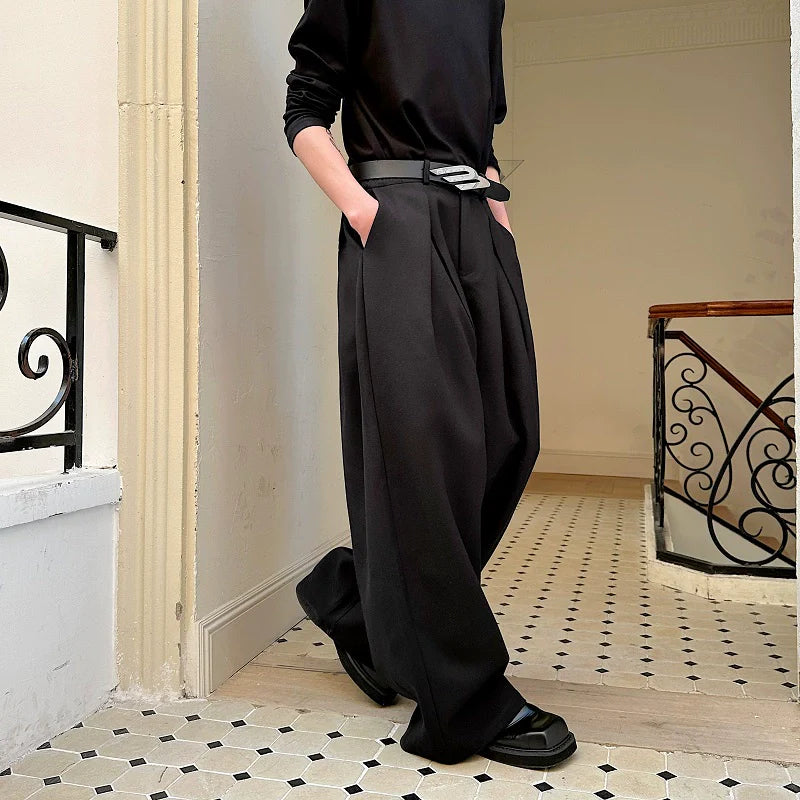 Drape Wide-leg Casual Suit Trousers