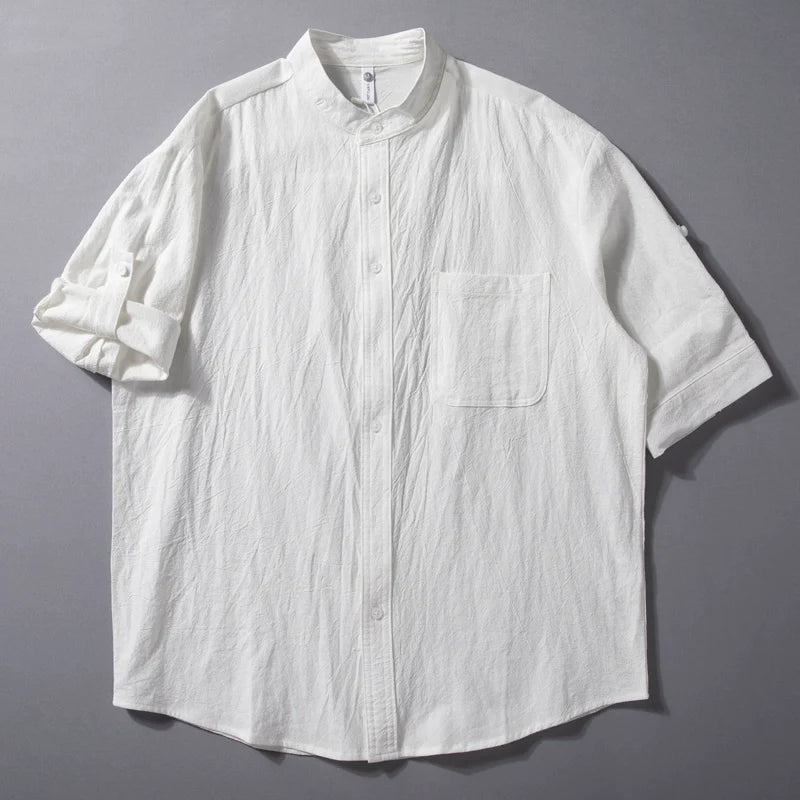 Vintage Stand Collar Loose Shirt
