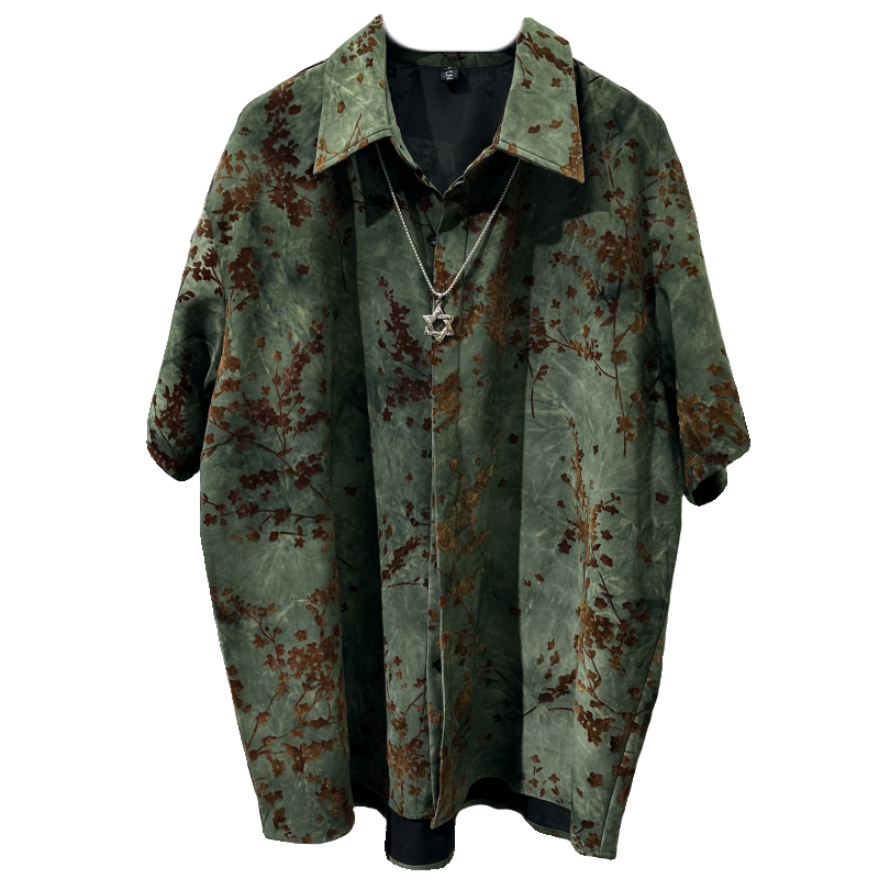 Vintage Print Loose Lapel Shirt
