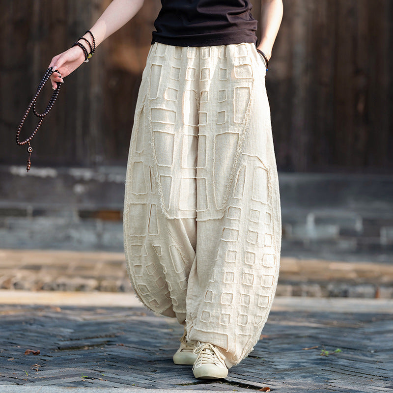 Raw-edge Linen Wide-leg Harem Pants