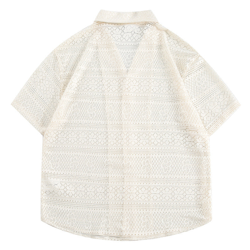 Loose Casual Hollow Pattern Cuban Collar Shirt