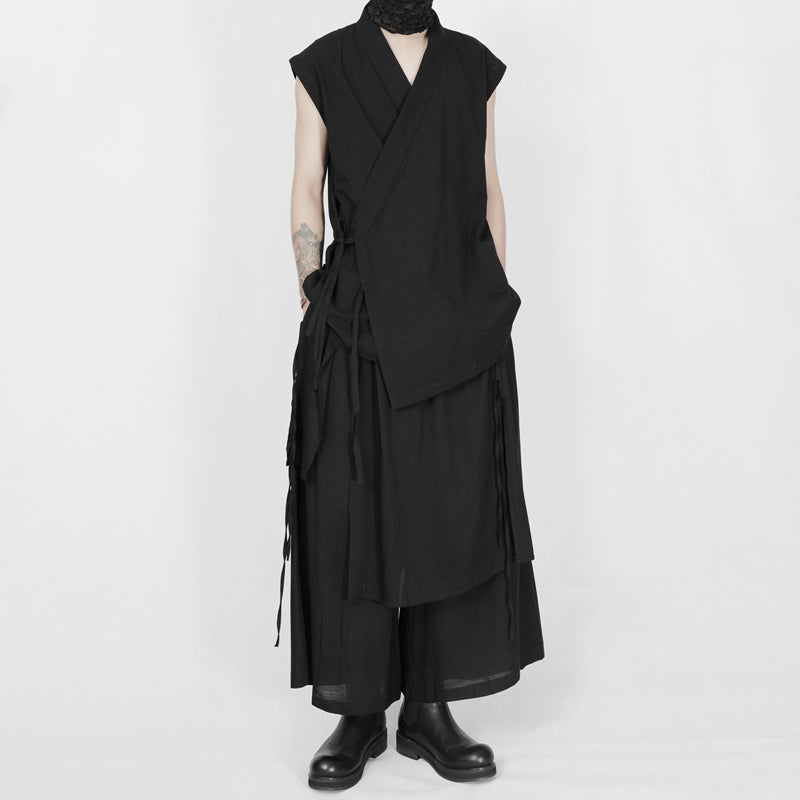 Dark Cotton Linen Lace Vest