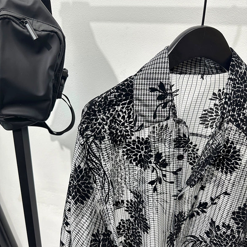 Retro Hollow Print Loose Casual Shirt
