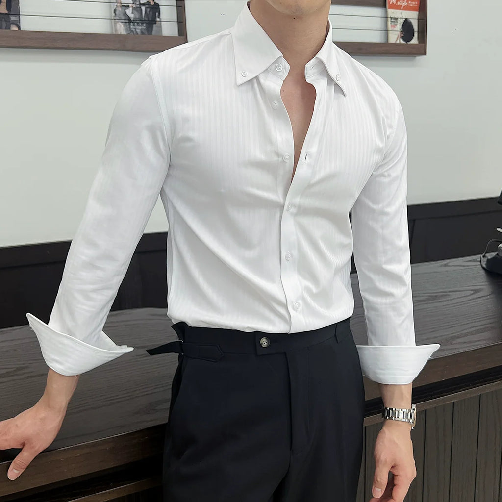 Striped Point Collar Casual Slim Shirt
