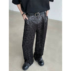 Pleated Shiny Straight Wide-leg Pants