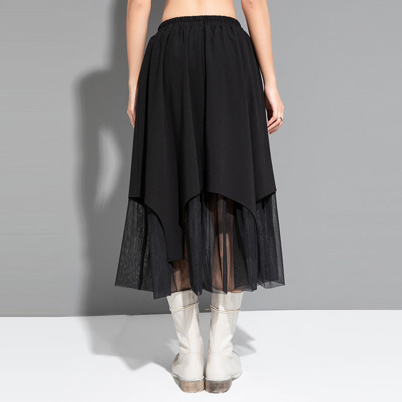 Irregular Hem Panel Mesh Skirt