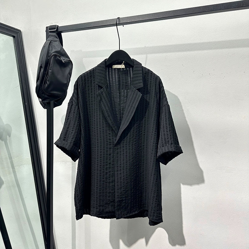 Embossed Pattern Solid Color Lapel Shirt