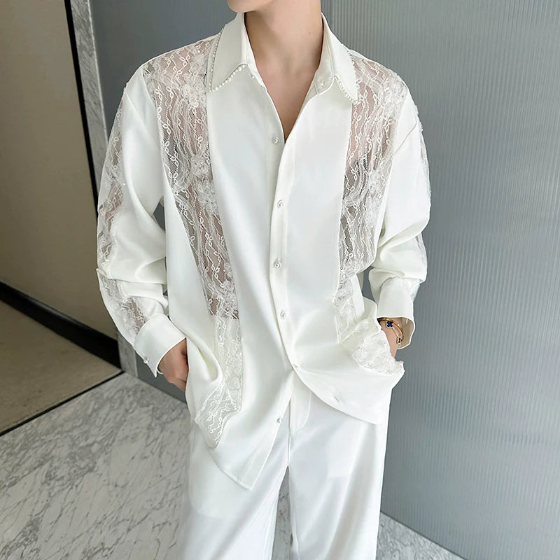 French Lace Panelled Cut-out Shirt