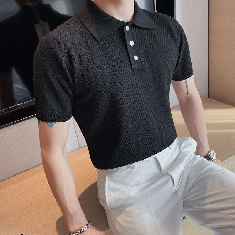 Thin Knit Lapel Slim Polo Shirt