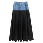 Casual Contrast Patchwork Denim Skirt