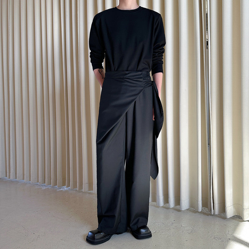 Waist tie Fake Two-piece Casual Straight Trousers