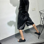 Loose Straight Wide-leg PU Leather Shorts