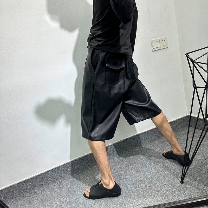 Loose Straight Wide-leg PU Leather Shorts