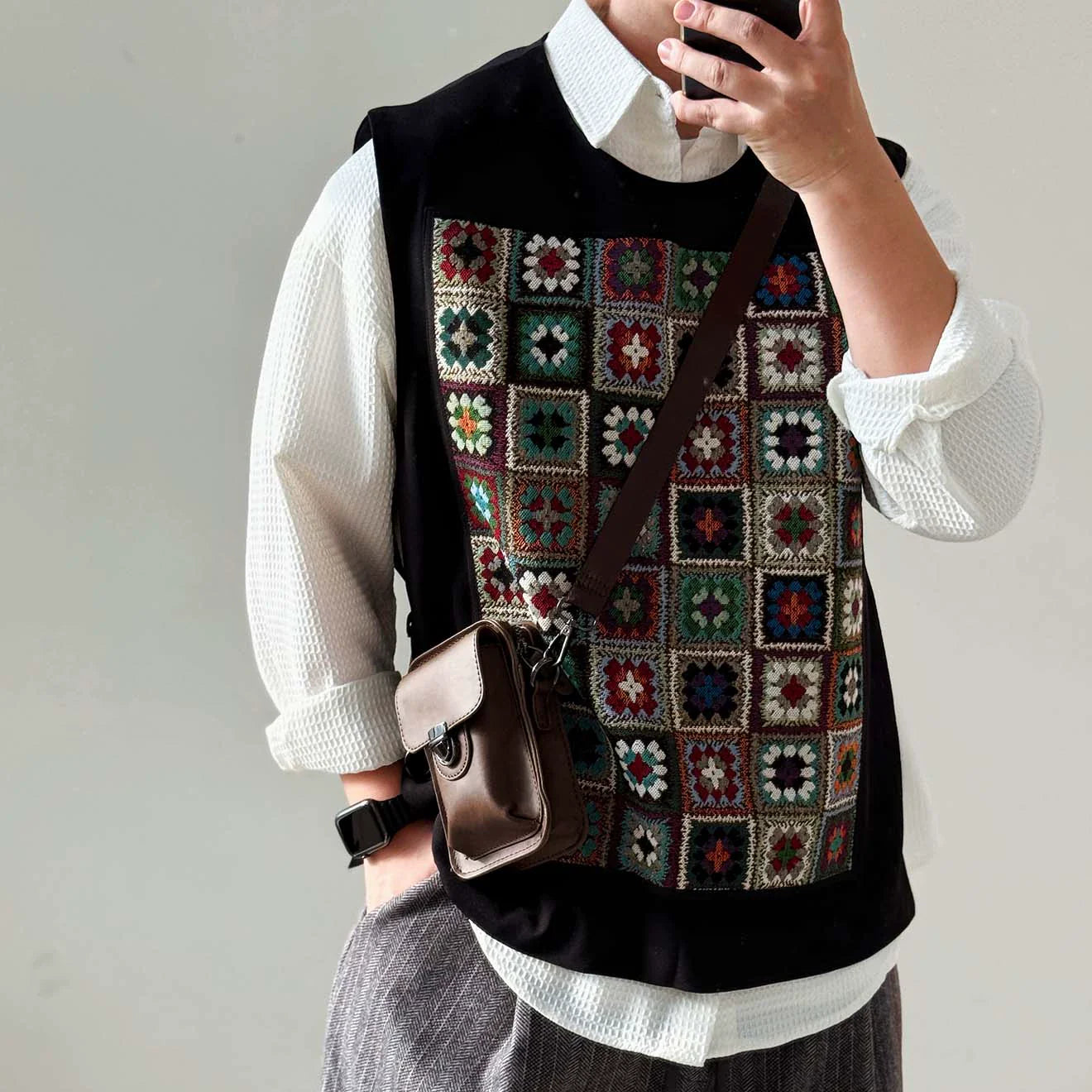 【Weaving Kaleidoscope】Loose Patchwork Pullover Vest