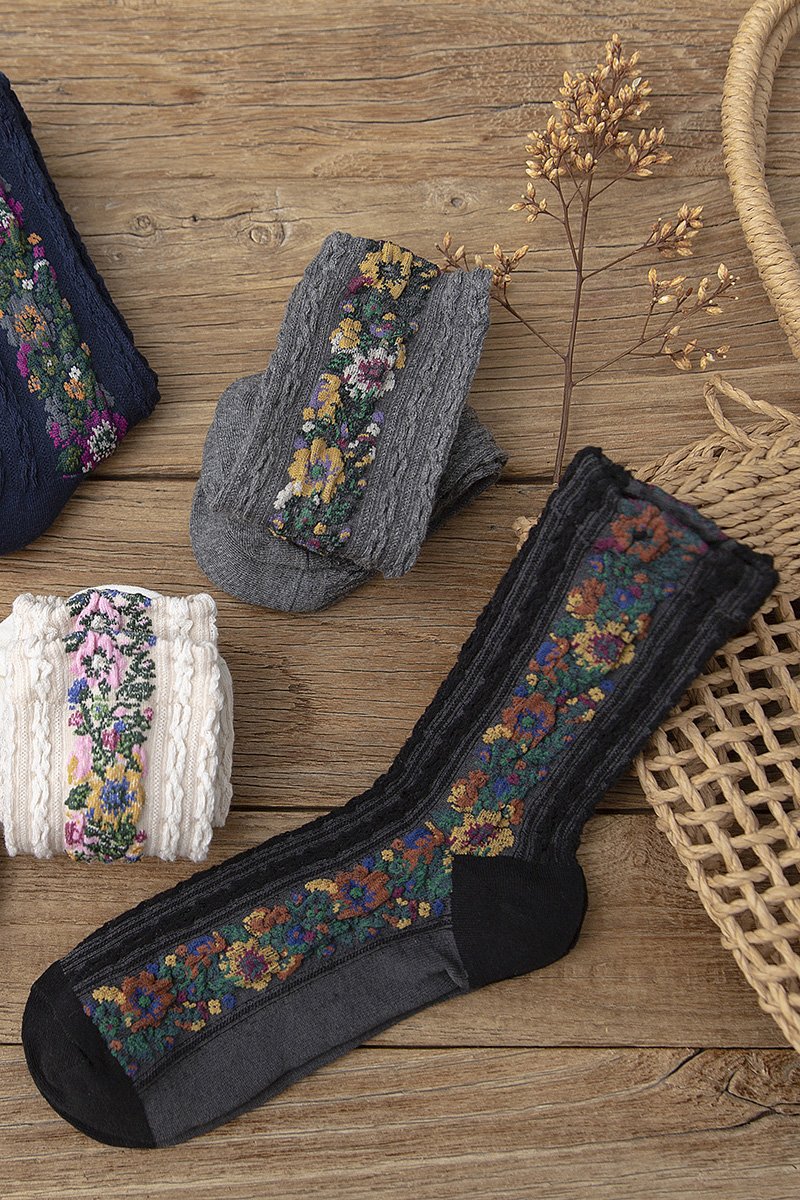 Winter Retro Ethnic Cute Floral Socks
