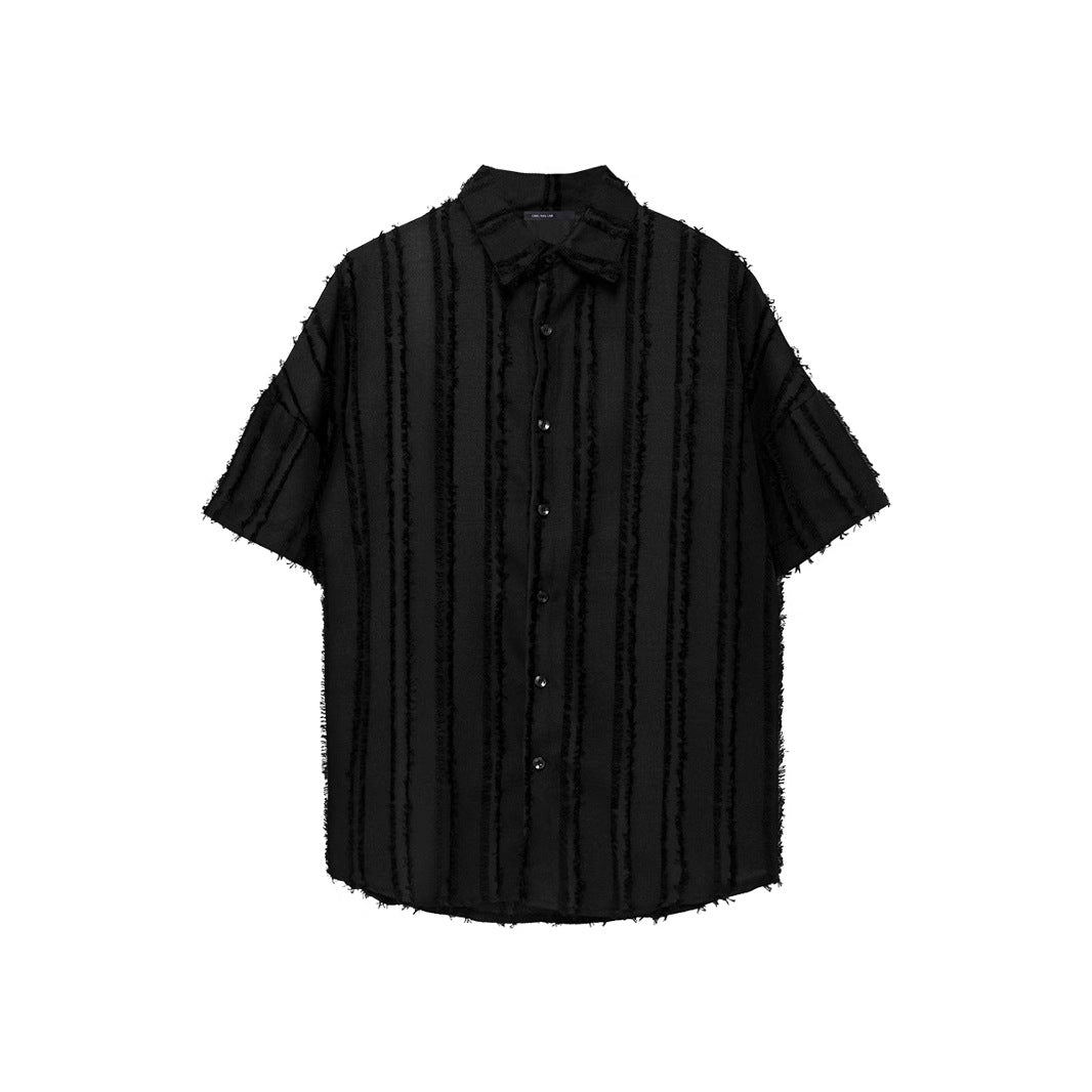 Vertical Striped Vintage Fringe Patchwork Shirt