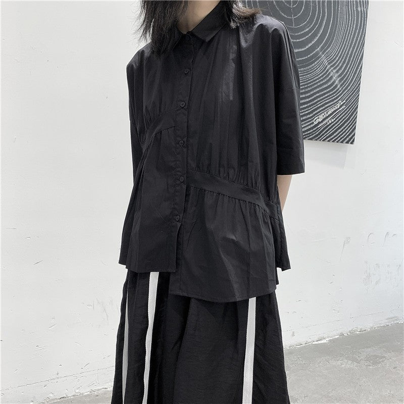 Japanese Style Irregular Pleated Loose T-shirt