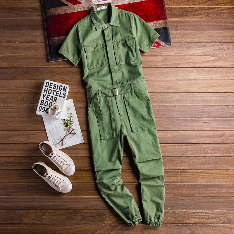 Retro Casual Multi-Pocket Short Sleeve Jumpsuits
