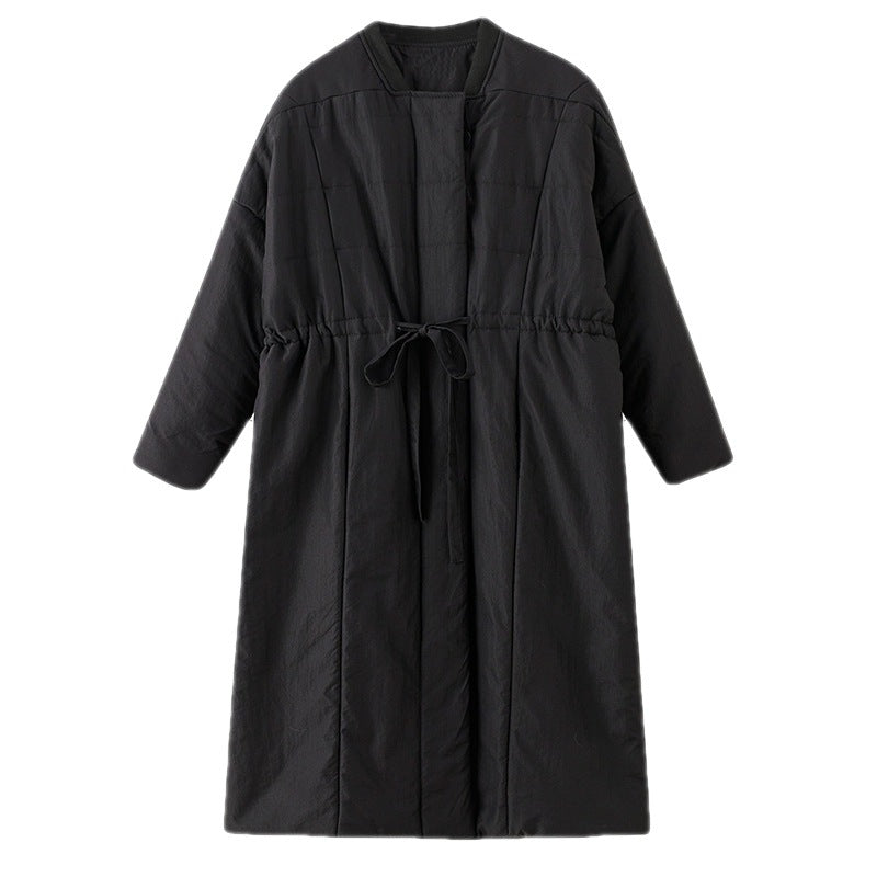 Straight Collar Single Breasted Long Drawstring Coat