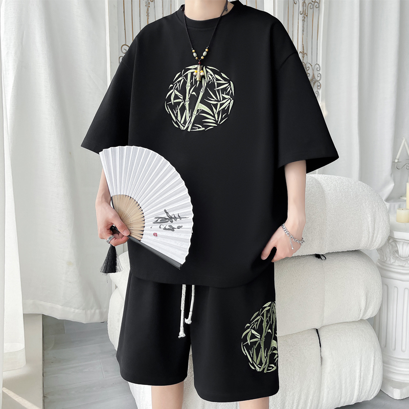 Ice Silk Loose Short-sleeved Casual Sports Shorts Two-piece Set