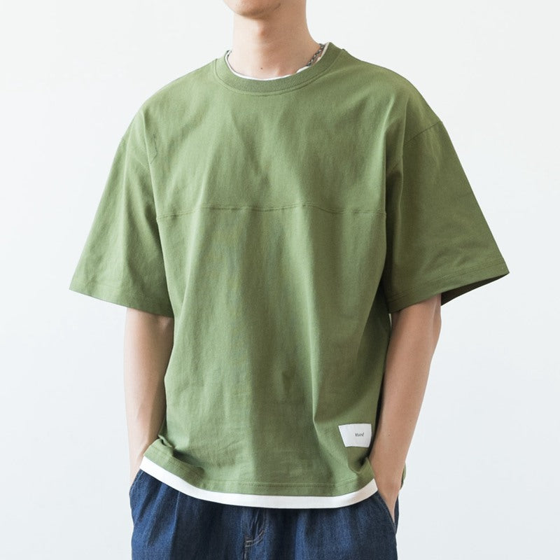 Japanese Loose Drop Shoulder Fake Two Piece T-shirt