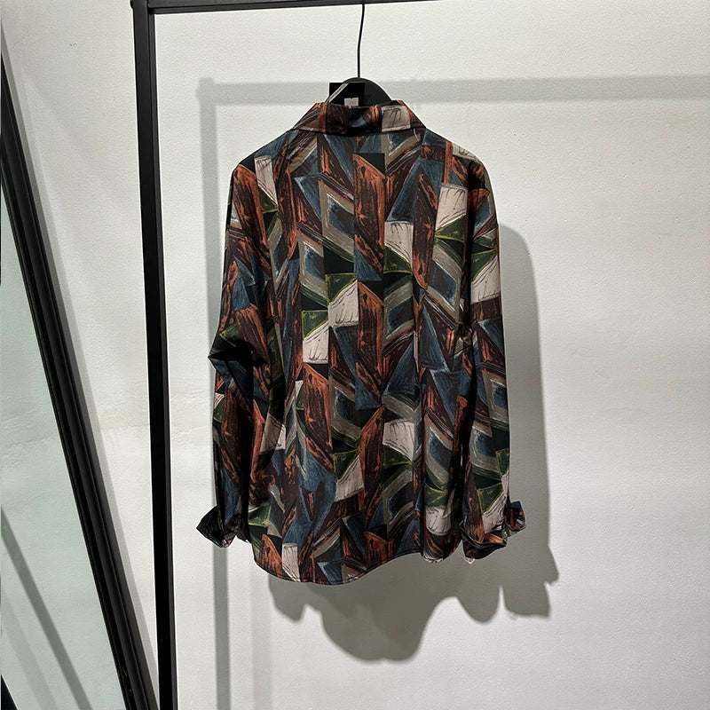 Retro Geometric Print Loose Long-sleeved Shirt