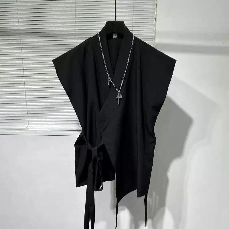 Vintage Lace-Up Loose Sleeveless Shirt